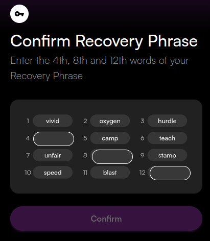 Confirm Recovery Phrase